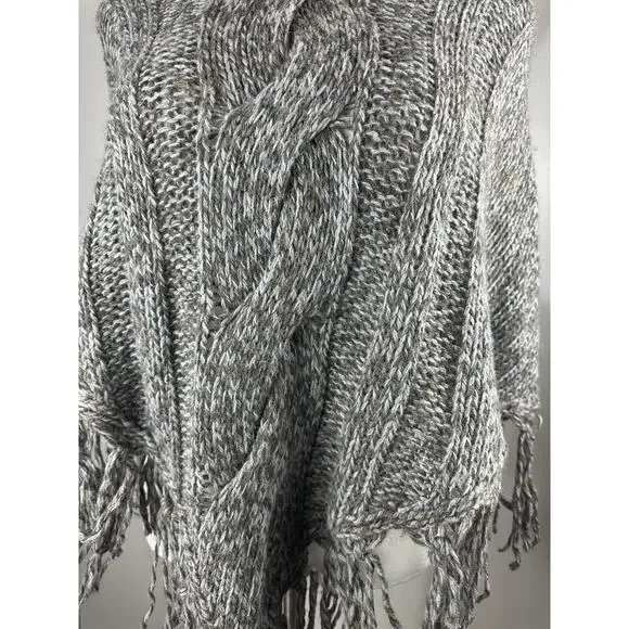 Inis Crafts 100% Merino Wool Poncho Sweater Cape Fringe Brown Irish Made S/M - Picture 6 of 16